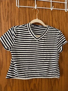 Lioness Navy and White Striped V-Neck Tee